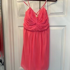 Shoshanna Coral-Orange Ruched Chiffon Dress